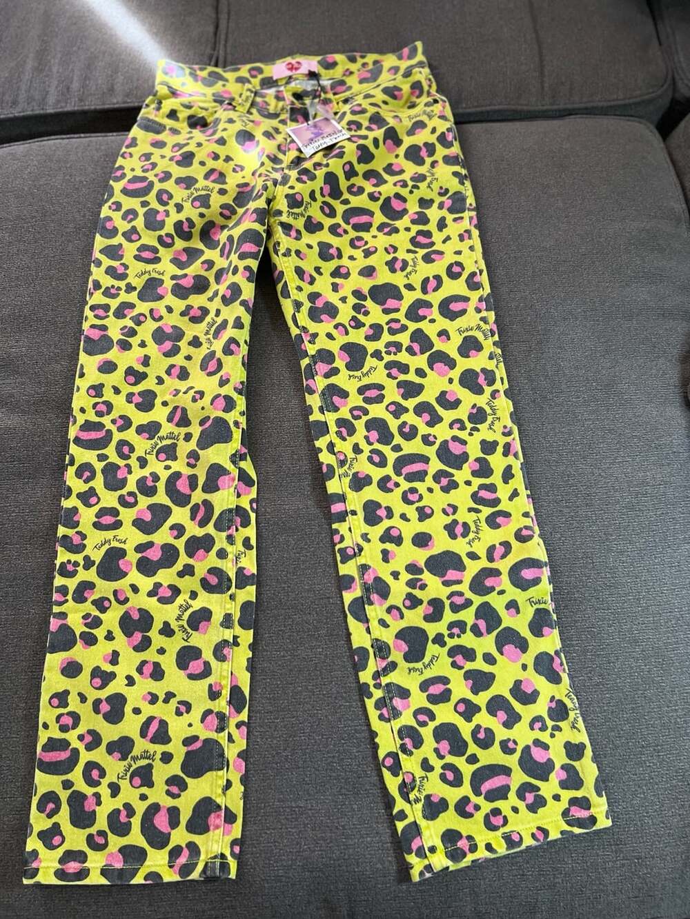 Teddy Fresh Trixie Mattel Leopard Pants Size 28 Neon Yellow Denim